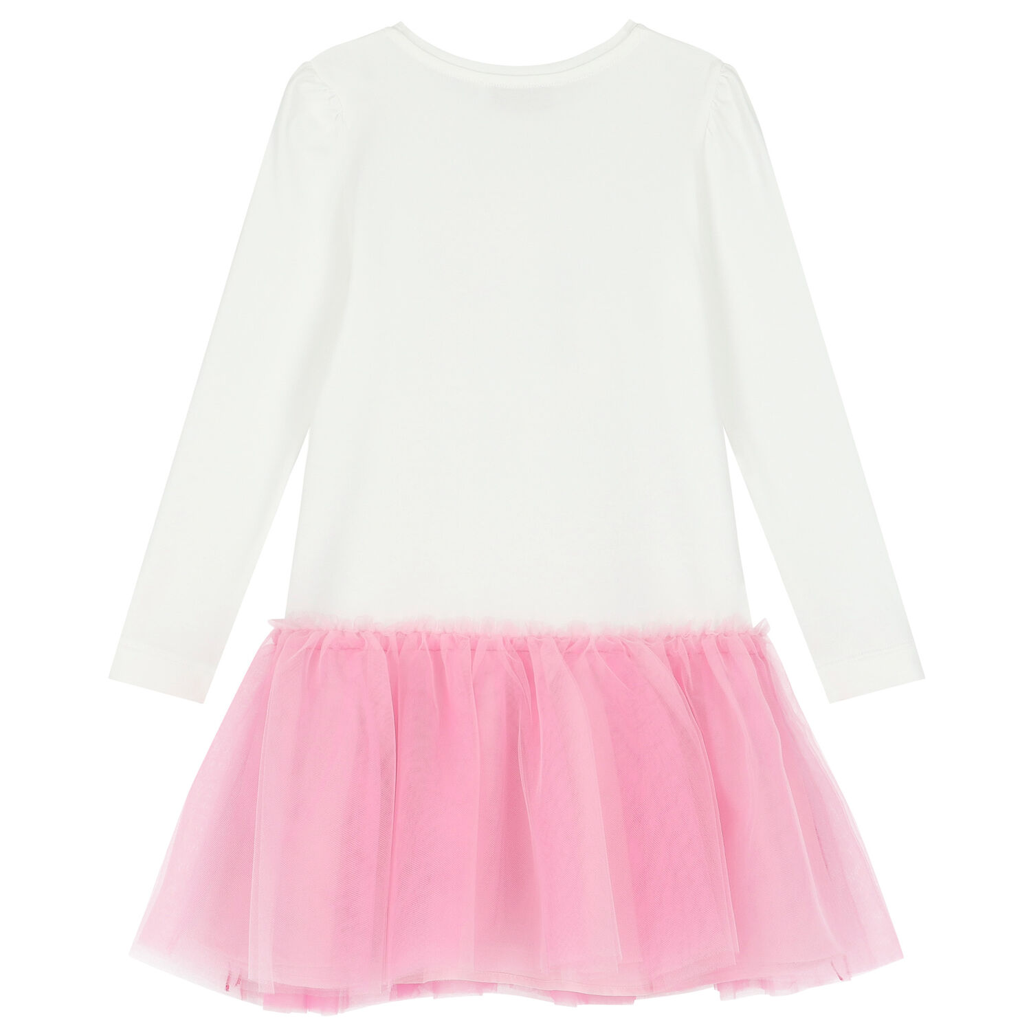 Girls White & Pink Teddy Tulle Dress, 2, hi-res
